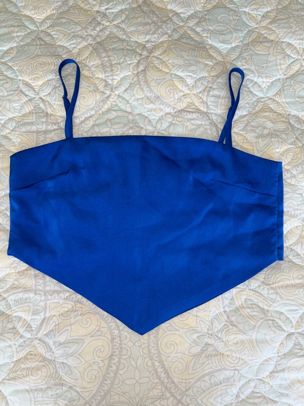 Mimosa, Bright Royal Blue Strap Detail Crop Top/ handkerchief hem